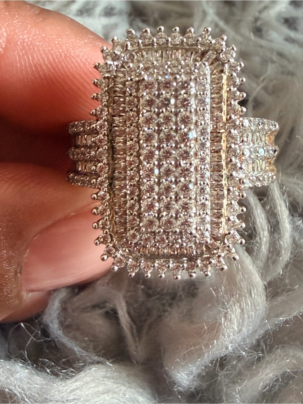 Diamonique x Lisa Mason Pave Rectangular Cocktail Ring with Clear Stones Size 10